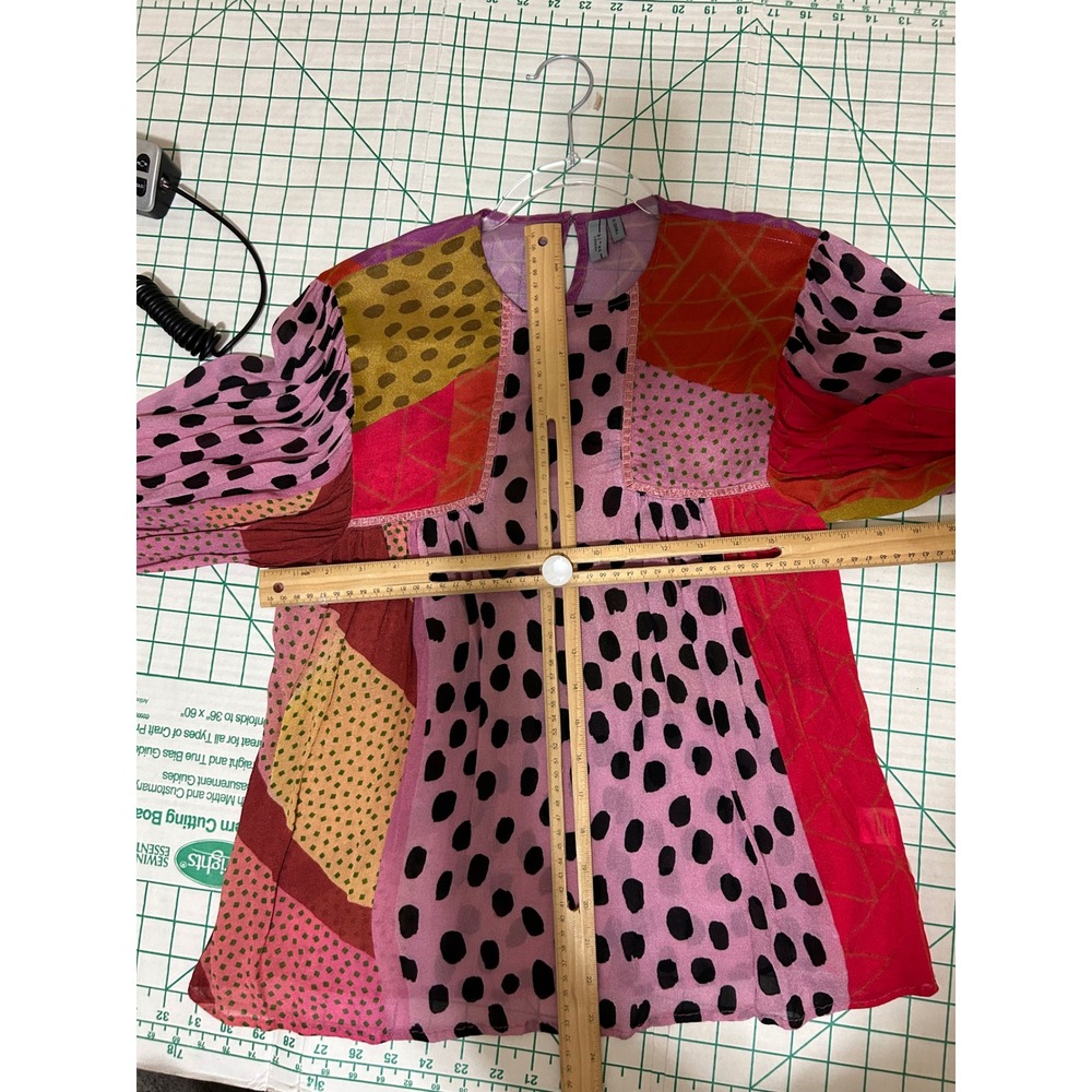 Anthropologie Blank London Miranda Shirt XS Polka Dot Blouse Pink Boho Glam Art - Picture 5 of 8
